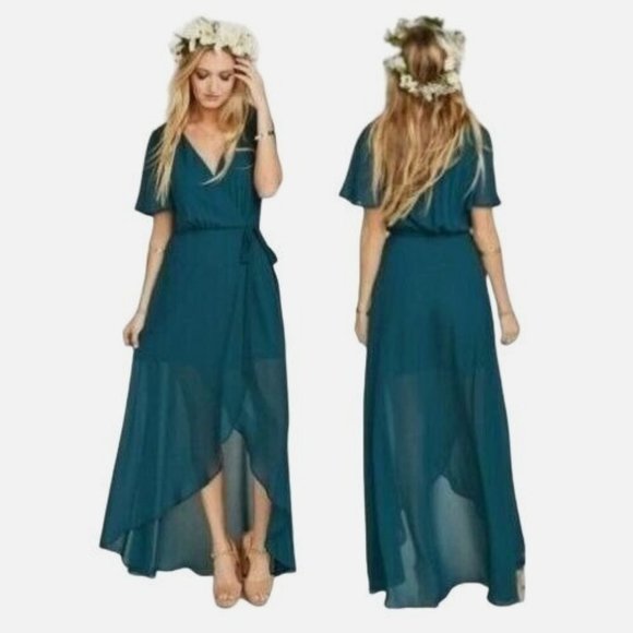 Show Me Your MuMu Sophia Wrap Dress Size XXS Womens Deep Jade Chiffon - Picture 1 of 10